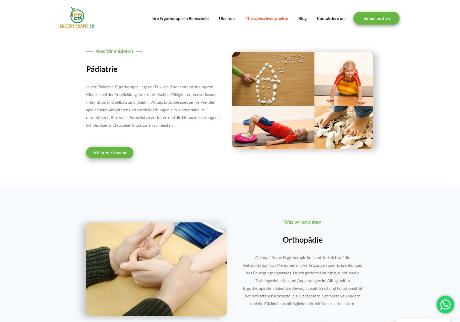 Ergotherapie ER Startseite mit klarer Leistungsstruktur